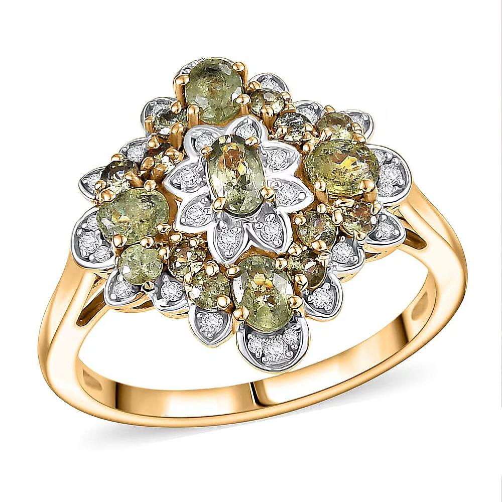 D'Joy Premium Ambanja Demantoid Garnet and Moissanite 2.10 ctw Verdant Empress Ring in 18K Vermeil Yellow Gold Over Sterling Silver
