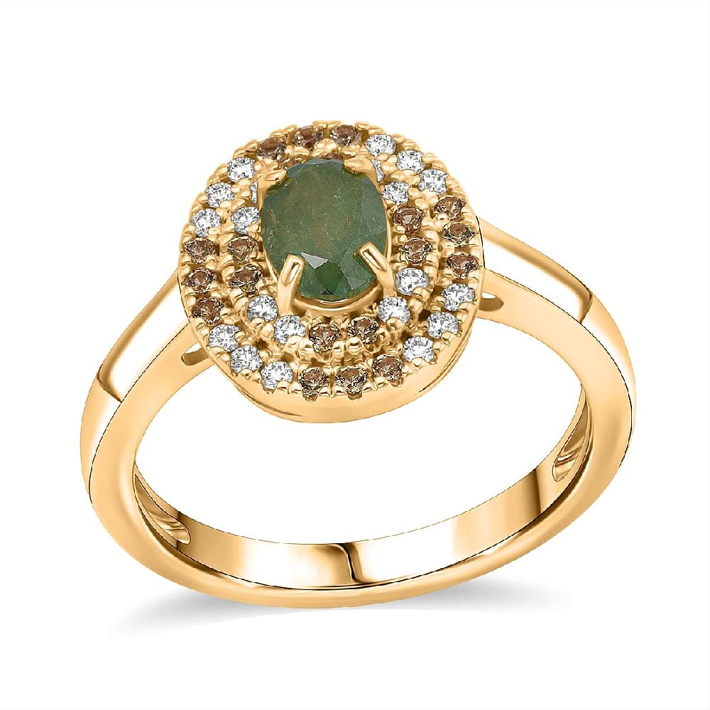 D'Joy Premium Ambanja Demantoid Garnet and Multi Gemstone 1.50 ctw Evergreen Flame Halo Ring in 18K Vermeil Yellow Gold Over Sterling Silver