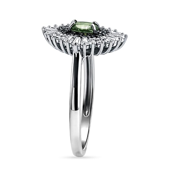 D'Joy Premium Ambanja Demantoid Garnet And Multi Gemstone 1.30 Ctw Woodland Spark Halo Ring In Rhodium Over Sterling Silver