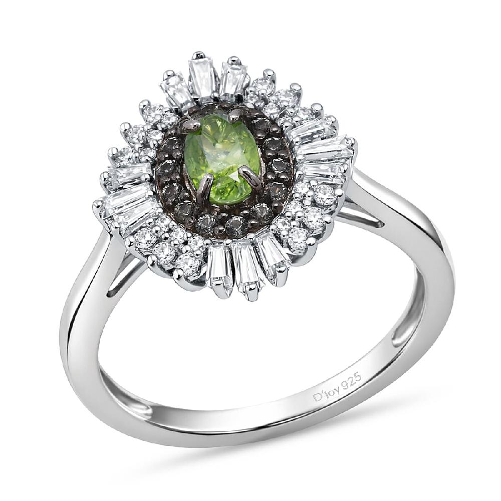 D'Joy Premium Ambanja Demantoid Garnet and Multi Gemstone 1.30 ctw Woodland Spark Halo Ring in Rhodium Over Sterling Silver