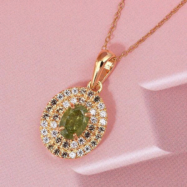 D'Joy Premium Ambanja Demantoid Garnet And Multi Gemstone 1.50 Ctw Evergreen Flame Halo Pendant Necklace In 18K Vermeil Yellow Gold Over Sterling Silver 20 Inches
