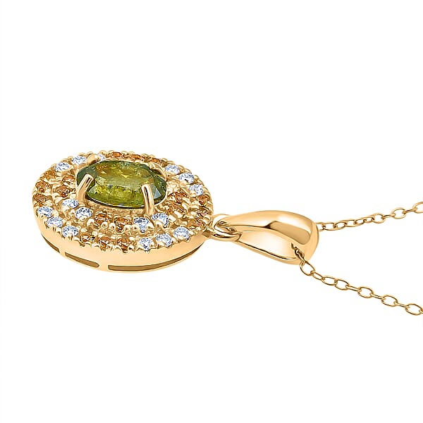 D'Joy Premium Ambanja Demantoid Garnet And Multi Gemstone 1.50 Ctw Evergreen Flame Halo Pendant Necklace In 18K Vermeil Yellow Gold Over Sterling Silver 20 Inches