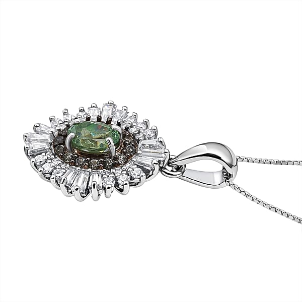 D'Joy Premium Ambanja Demantoid Garnet And Multi Gemstone 1.30 Ctw Woodland Spark Halo Pendant Necklace In Rhodium Over Sterling Silver 20 Inches