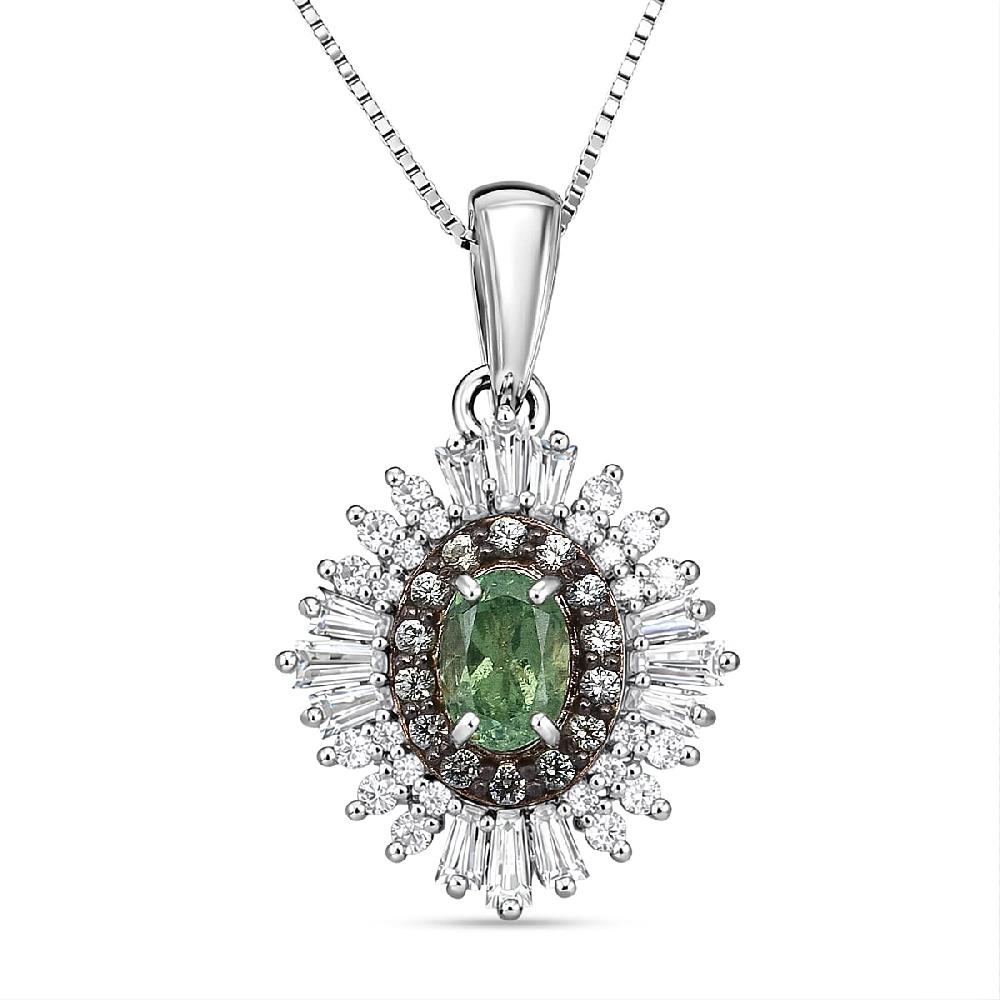 D'Joy Premium Ambanja Demantoid Garnet and Multi Gemstone 1.30 ctw Woodland Spark Halo Pendant Necklace in Rhodium Over Sterling Silver 20 Inches