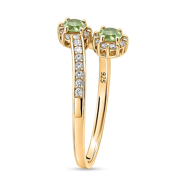 D'Joy Premium Ambanja Demantoid Garnet And White Zircon 1.00 Ctw Forest Flame Crossover Ring In 18K Vermeil Yellow Gold Over Sterling Silver