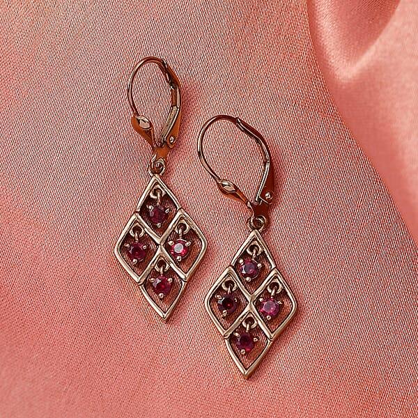 D'Joy Premium Anthill Garnet 0.70 Ctw Lattice Earrings In Brown E-coat Sterling Silver