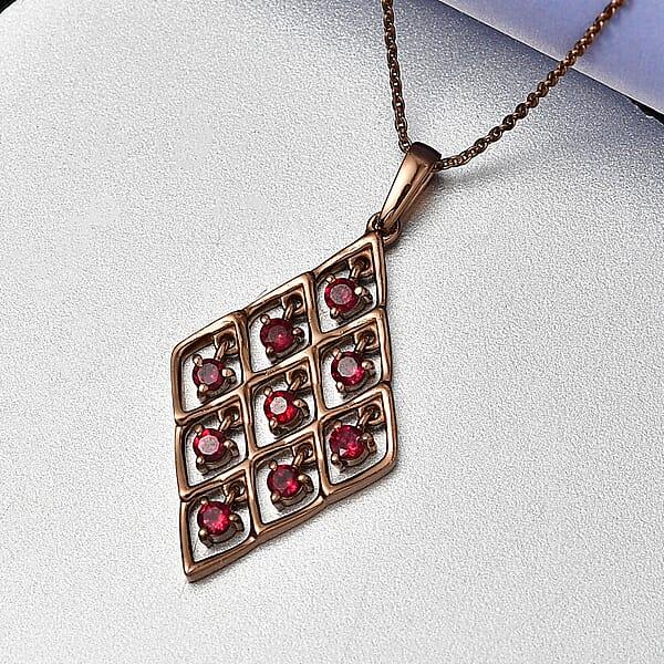 D'Joy Premium Anthill Garnet 0.75 Ctw Lattice Pendant Necklace In Brown E-coat Sterling Silver 20 Inches