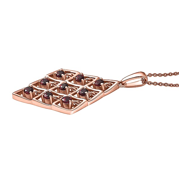 D'Joy Premium Anthill Garnet 0.75 Ctw Lattice Pendant Necklace In Brown E-coat Sterling Silver 20 Inches