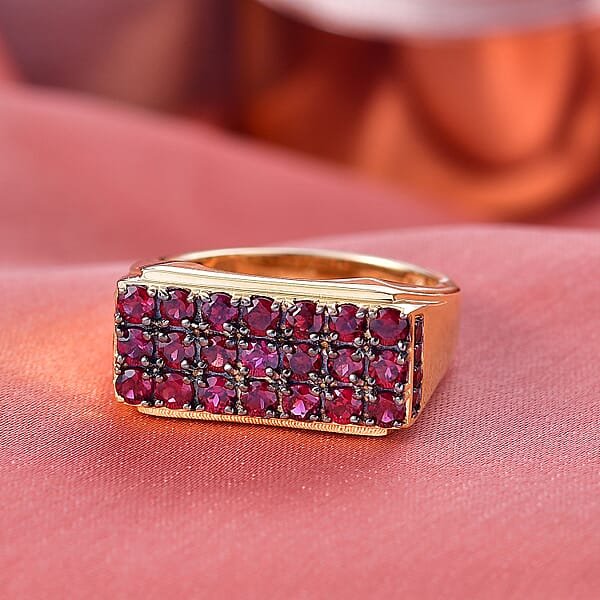 D'Joy Premium Anthill Garnet 2.50 Ctw Men's Ring In 18K Vermeil Yellow Gold Over Sterling Silver