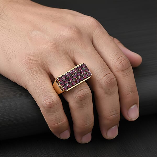 D'Joy Premium Anthill Garnet 2.50 Ctw Men's Ring In 18K Vermeil Yellow Gold Over Sterling Silver