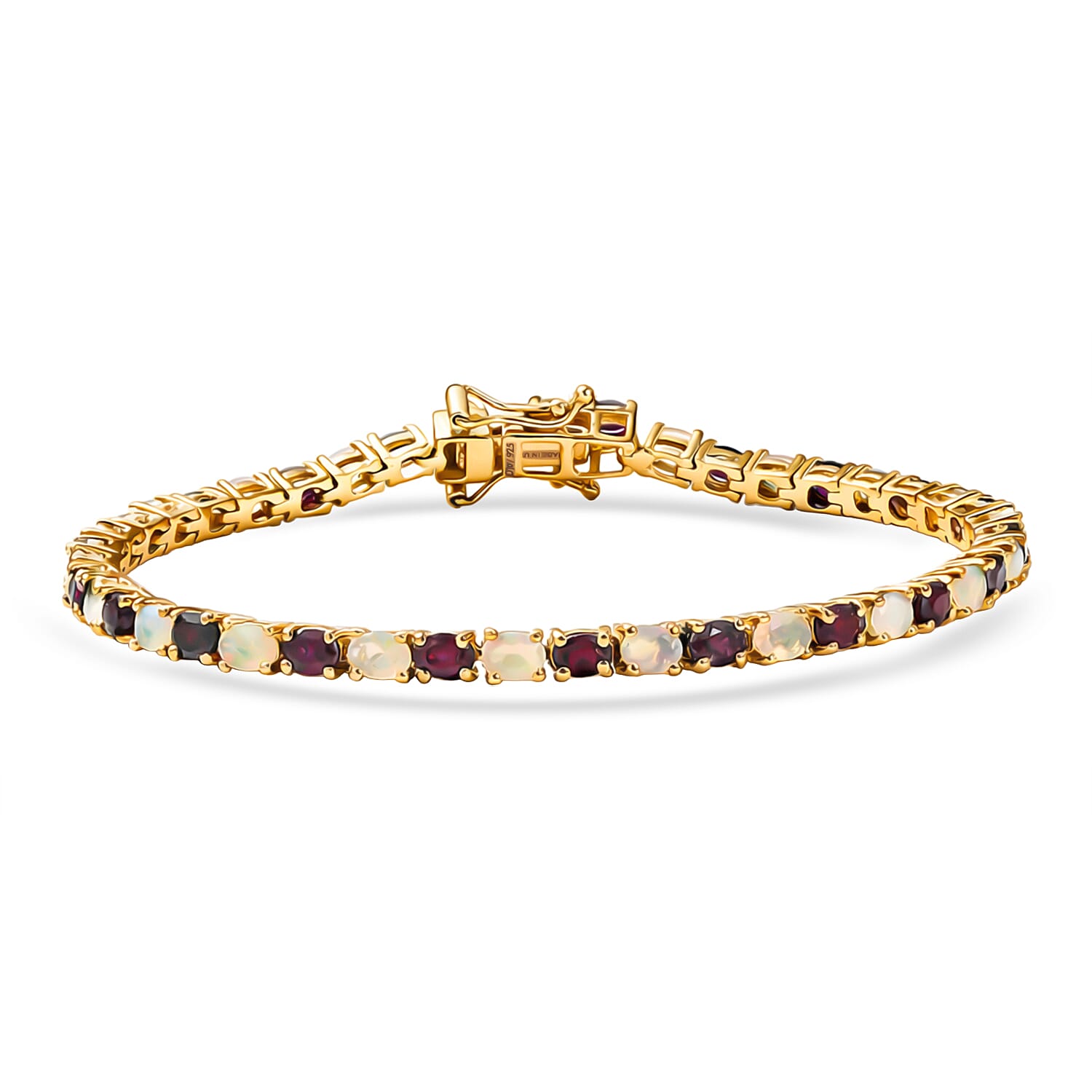 D'Joy Premium Anthill Garnet and Ethiopian Welo Opal 6.40 ctw Heart of Earth & Light Bracelet in 18K Vermeil Yellow Gold Over Sterling Silver (7.25 In)