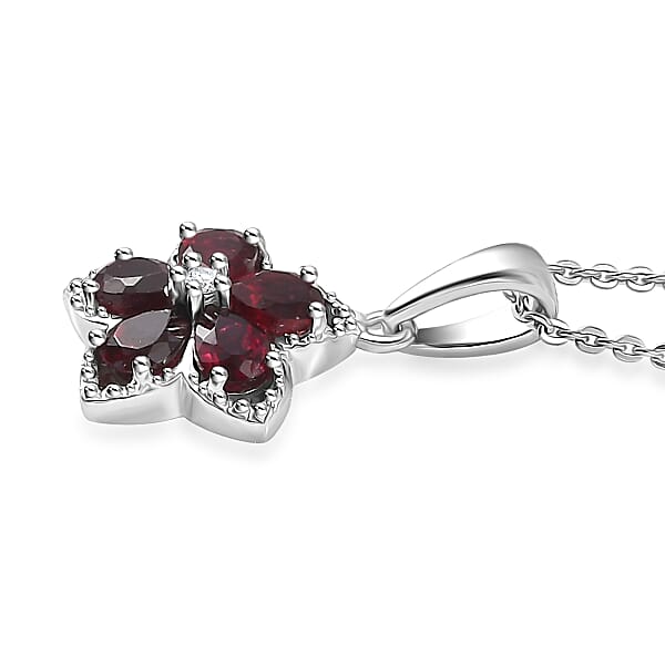 D'Joy Premium Anthill Garnet And Moissanite 1.00 Ctw Flower Pendant Necklace 20 Inches In Rhodium Over Sterling Silver (Del. In 5-7 Days)