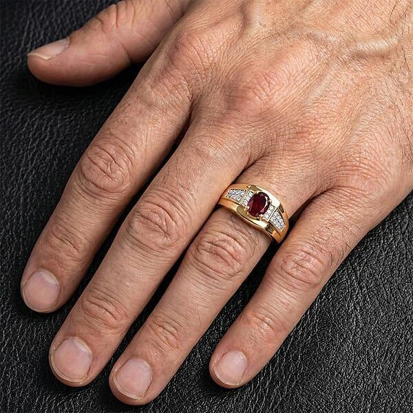 D'Joy Premium Anthill Garnet And Moissanite 1.10 Ctw Men's Ring In 18K Vermeil Yellow Gold Over Sterling Silver (Del. In 5-7 Days)