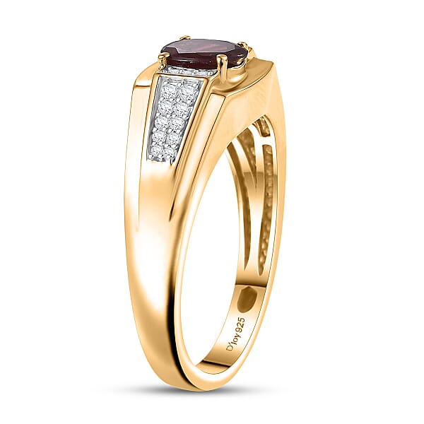 D'Joy Premium Anthill Garnet And Moissanite 1.10 Ctw Men's Ring In 18K Vermeil Yellow Gold Over Sterling Silver (Del. In 5-7 Days)