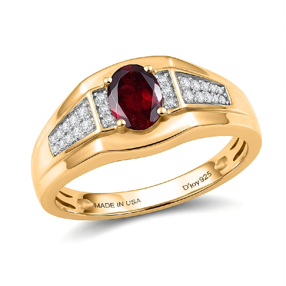 D'Joy Premium Anthill Garnet and Moissanite 1.10 ctw Men's Ring in 18K Vermeil Yellow Gold Over Sterling Silver (Del. in 5-7 Days)