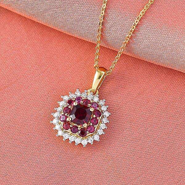 D'Joy Premium Anthill Garnet And Moissanite 1.15 Ctw Crimson Core Pendant Necklace 20 Inches In 18K Vermeil Yellow Gold Over Sterling Silver (Del. In 5-7 Days)