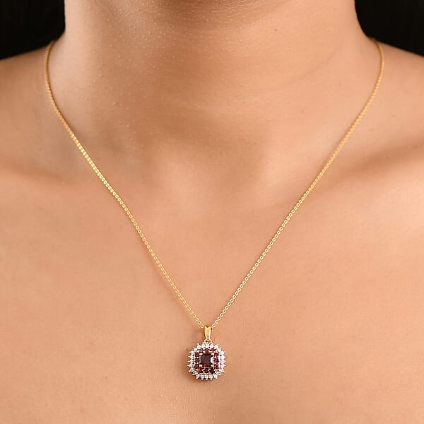 D'Joy Premium Anthill Garnet And Moissanite 1.15 Ctw Crimson Core Pendant Necklace 20 Inches In 18K Vermeil Yellow Gold Over Sterling Silver (Del. In 5-7 Days)