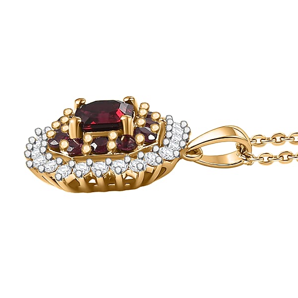 D'Joy Premium Anthill Garnet And Moissanite 1.15 Ctw Crimson Core Pendant Necklace 20 Inches In 18K Vermeil Yellow Gold Over Sterling Silver (Del. In 5-7 Days)