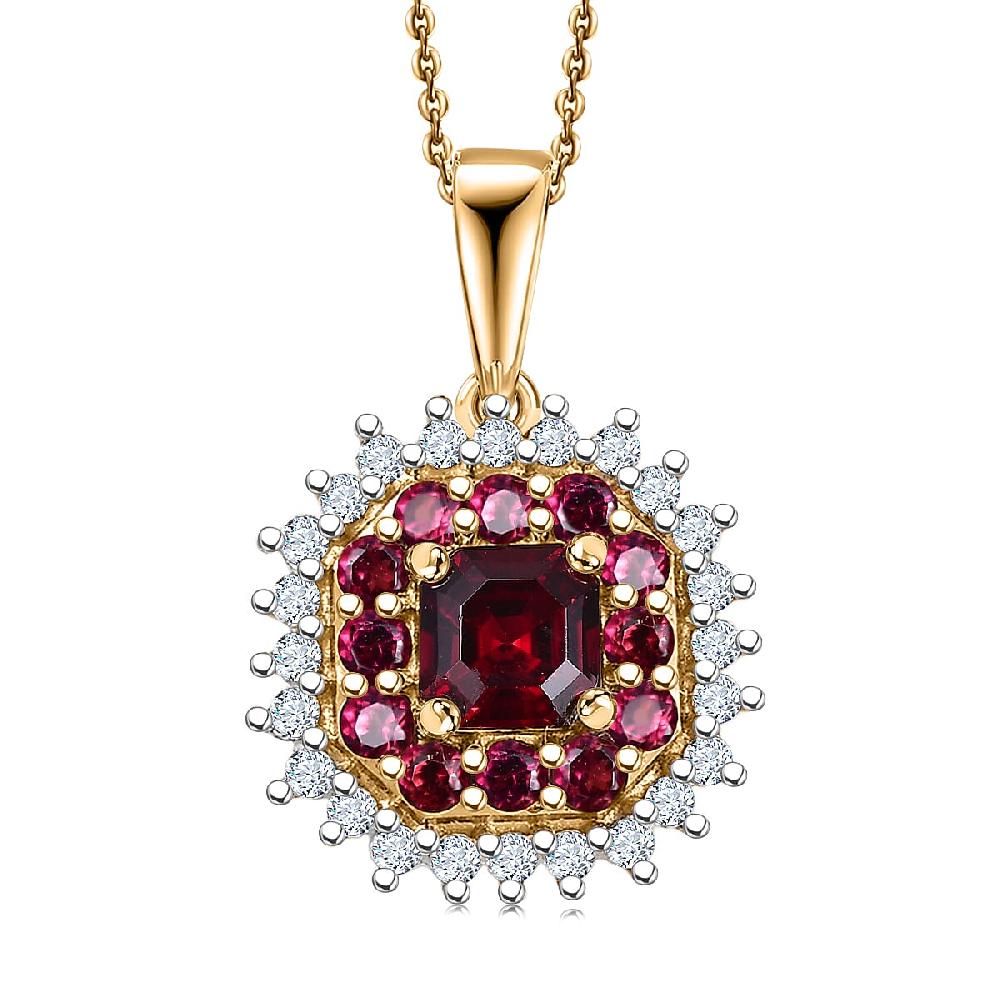 D'Joy Premium Anthill Garnet and Moissanite 1.15 ctw Crimson Core Pendant Necklace 20 Inches in 18K Vermeil Yellow Gold Over Sterling Silver (Del. in 5-7 Days)