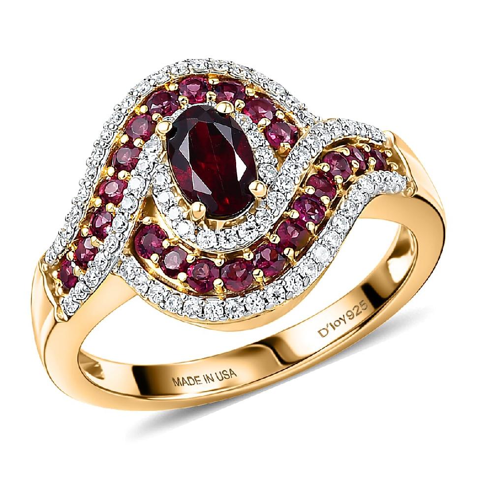 D'Joy Premium Anthill Garnet and Moissanite 1.40 ctw Love Flow Ring in 18K Vermeil Yellow Gold Over Sterling Silver