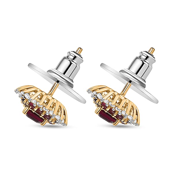 D'Joy Premium Anthill Garnet And Moissanite 1.85 Ctw Crimson Core Earrings In 18K Vermeil Yellow Gold Over Sterling Silver (Del. In 5-7 Days)