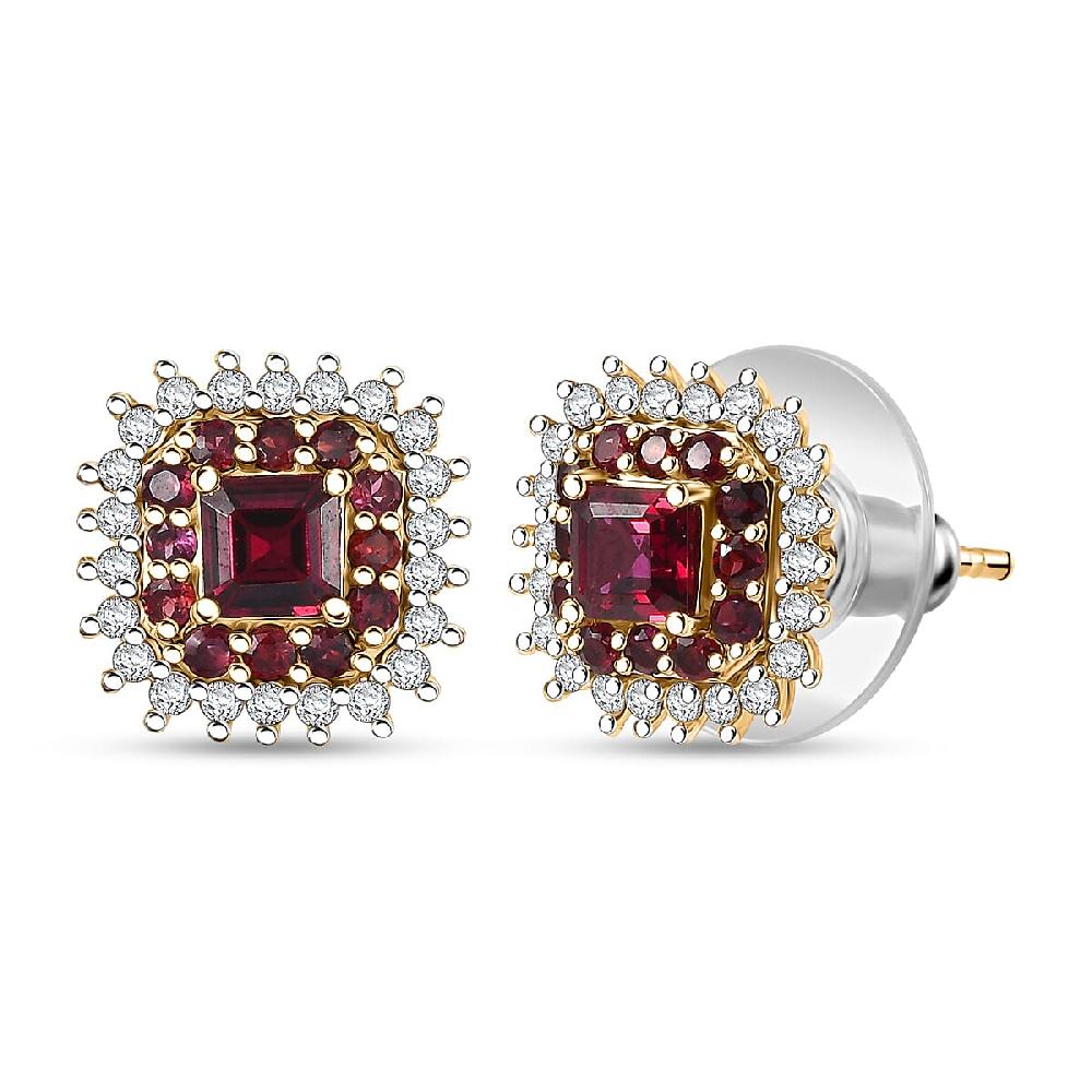 D'Joy Premium Anthill Garnet and Moissanite 1.85 ctw Crimson Core Earrings in 18K Vermeil Yellow Gold Over Sterling Silver (Del. in 5-7 Days)