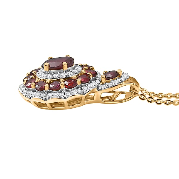 D'Joy Premium Anthill Garnet And Moissanite 2.10 Ctw Crimson Bloom Pendant Necklace 20 Inches In 18K Vermeil Yellow Gold Over Sterling Silver (Del. In 5-7 Days)
