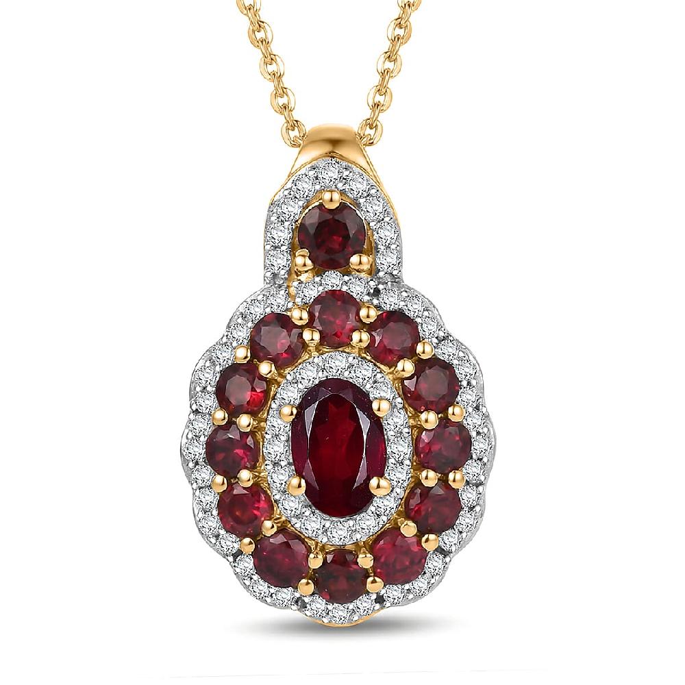 D'Joy Premium Anthill Garnet and Moissanite 2.10 ctw Crimson Bloom Pendant Necklace 20 Inches in 18K Vermeil Yellow Gold Over Sterling Silver (Del. in 5-7 Days)