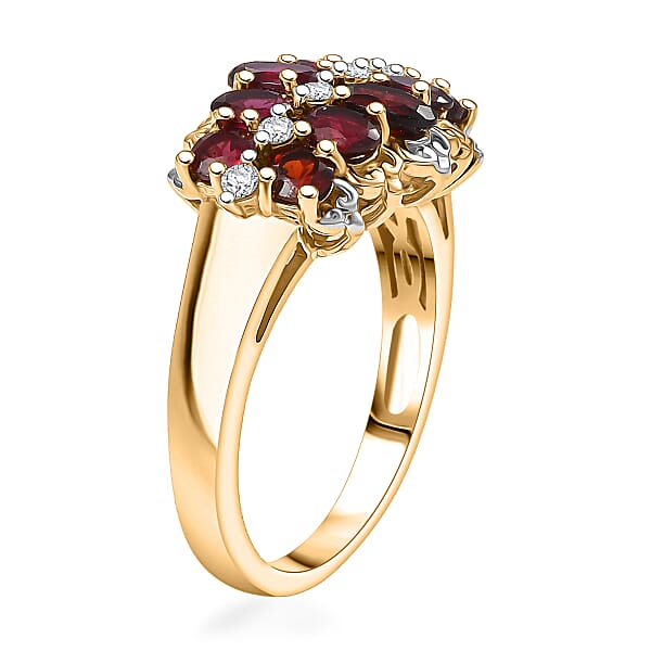 D'Joy Premium Anthill Garnet And Moissanite 2.20 Ctw Heritage Bloom Ring In 18K Vermeil YG And Rhodium Over Sterling Silver