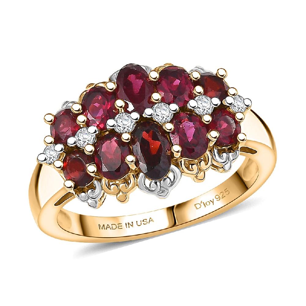 D'Joy Premium Anthill Garnet and Moissanite 2.20 ctw Heritage Bloom Ring in 18K Vermeil YG and Rhodium Over Sterling Silver