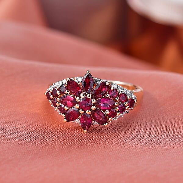 D'Joy Premium Anthill Garnet And Moissanite 2.30 Ctw Floral Embrace Ring In 18K Vermeil Rose Gold Over Sterling Silver (Del. In 5-7 Days)