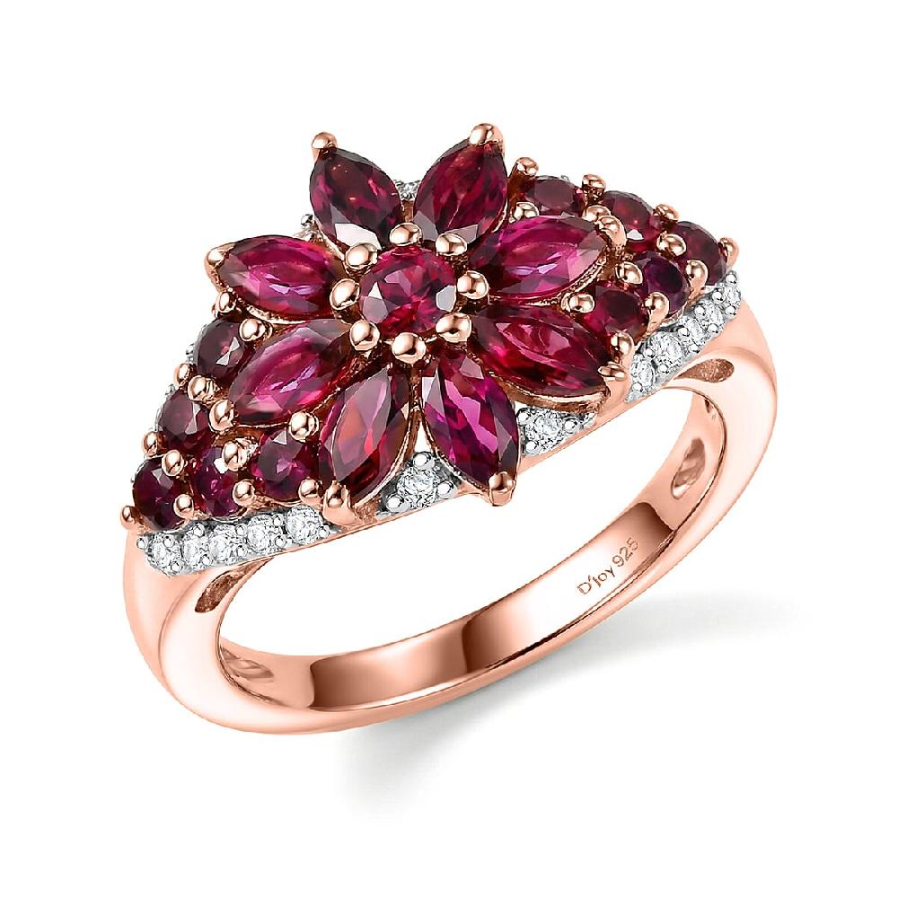D'Joy Premium Anthill Garnet and Moissanite 2.30 ctw Floral Embrace Ring in 18K Vermeil Rose Gold Over Sterling Silver (Del. in 5-7 Days)