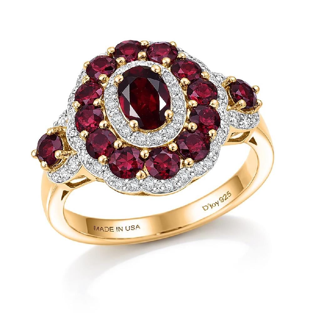D'Joy Premium Anthill Garnet and Moissanite 2.40 ctw Crimson Bloom Ring in 18K Vermeil Yellow Gold Over Sterling Silver