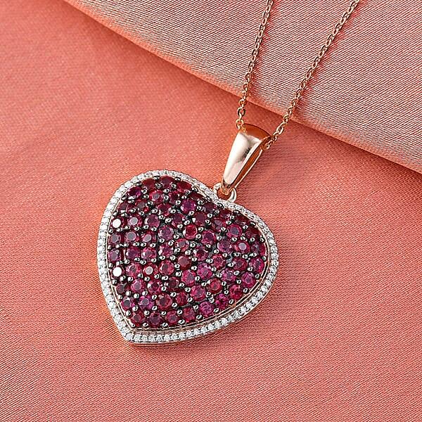 D'Joy Premium Anthill Garnet And Moissanite 3.50 Ctw Heart Pendant Necklace 20 Inches In 18K Vermeil Rose Gold Over Sterling Silver (Del. In 5-7 Days)