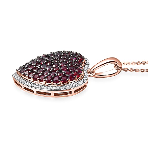 D'Joy Premium Anthill Garnet And Moissanite 3.50 Ctw Heart Pendant Necklace 20 Inches In 18K Vermeil Rose Gold Over Sterling Silver (Del. In 5-7 Days)