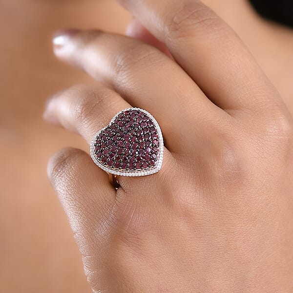 D'Joy Premium Anthill Garnet And Moissanite 3.50 Ctw Heart Ring In 18K Vermeil Rose Gold Over Sterling Silver (Del. In 5-7 Days)