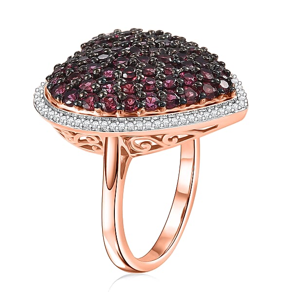 D'Joy Premium Anthill Garnet And Moissanite 3.50 Ctw Heart Ring In 18K Vermeil Rose Gold Over Sterling Silver (Del. In 5-7 Days)