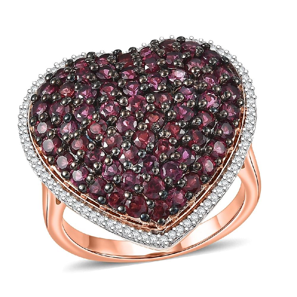 D'Joy Premium Anthill Garnet and Moissanite 3.50 ctw Heart Ring in 18K Vermeil Rose Gold Over Sterling Silver (Del. in 5-7 Days)