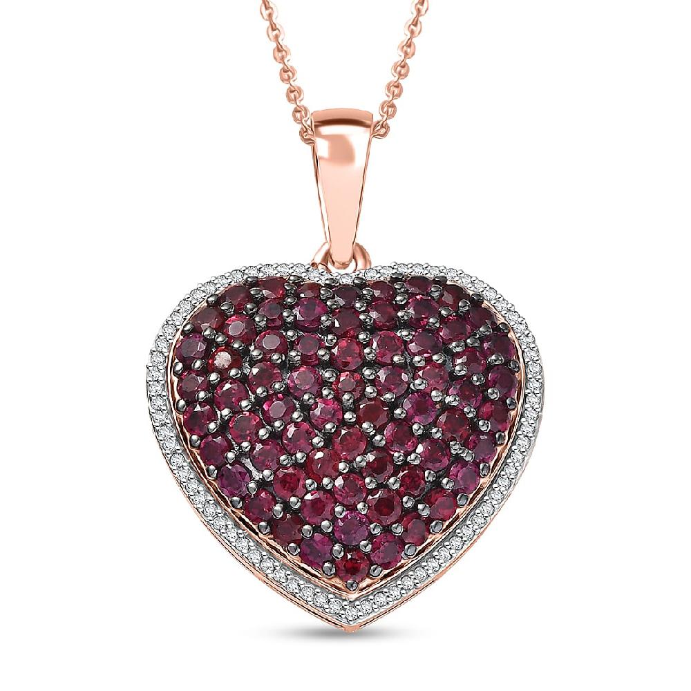 D'Joy Premium Anthill Garnet and Moissanite 3.50 ctw Heart Pendant Necklace 20 Inches in 18K Vermeil Rose Gold Over Sterling Silver (Del. in 5-7 Days)