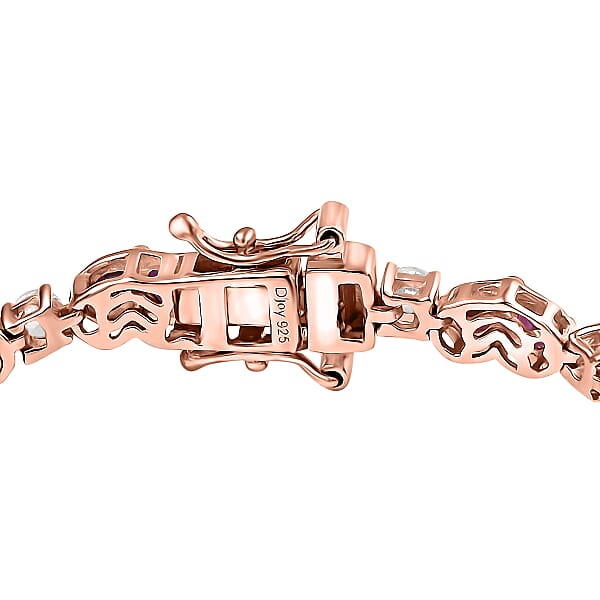 D'Joy Premium Anthill Garnet And White Zircon 7.85 Ctw Heart Bracelet In 18K Vermeil Rose Gold Over Sterling Silver (6.50 In)