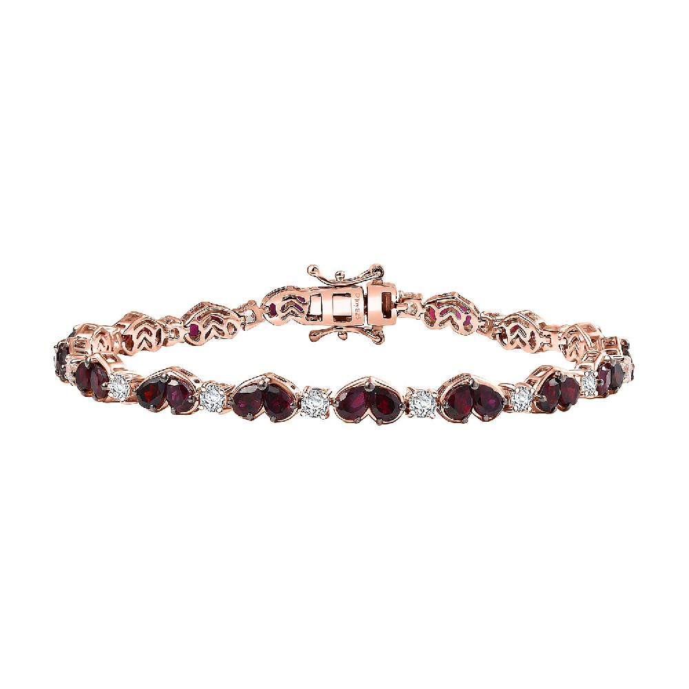 D'Joy Premium Anthill Garnet and White Zircon 7.85 ctw Heart Bracelet in 18K Vermeil Rose Gold Over Sterling Silver (6.50 In)