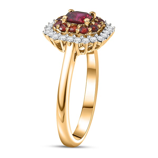 D'Joy Premium Anthill Garnet Moissanite 1.15 Ctw Crimson Core Ring In 18K Vermeil Yellow Gold Over Sterling Silver (Del. In 5-7 Days)