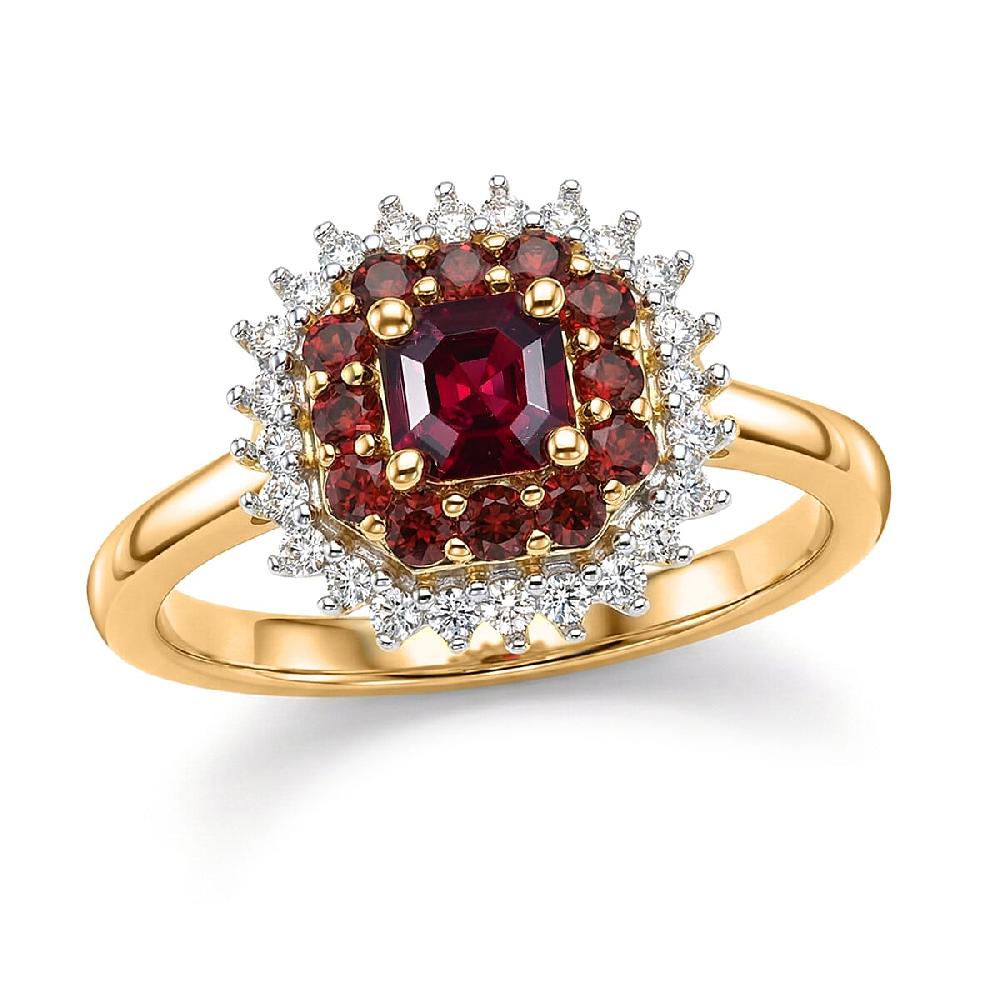 D'Joy Premium Anthill Garnet Moissanite 1.15 ctw Crimson Core Ring in 18K Vermeil Yellow Gold Over Sterling Silver (Del. in 5-7 Days)