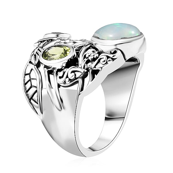 D'Joy Premium Artisan Crafted Ethiopian Welo Opal And Peridot 1.75 Ctw Ring In Sterling Silver