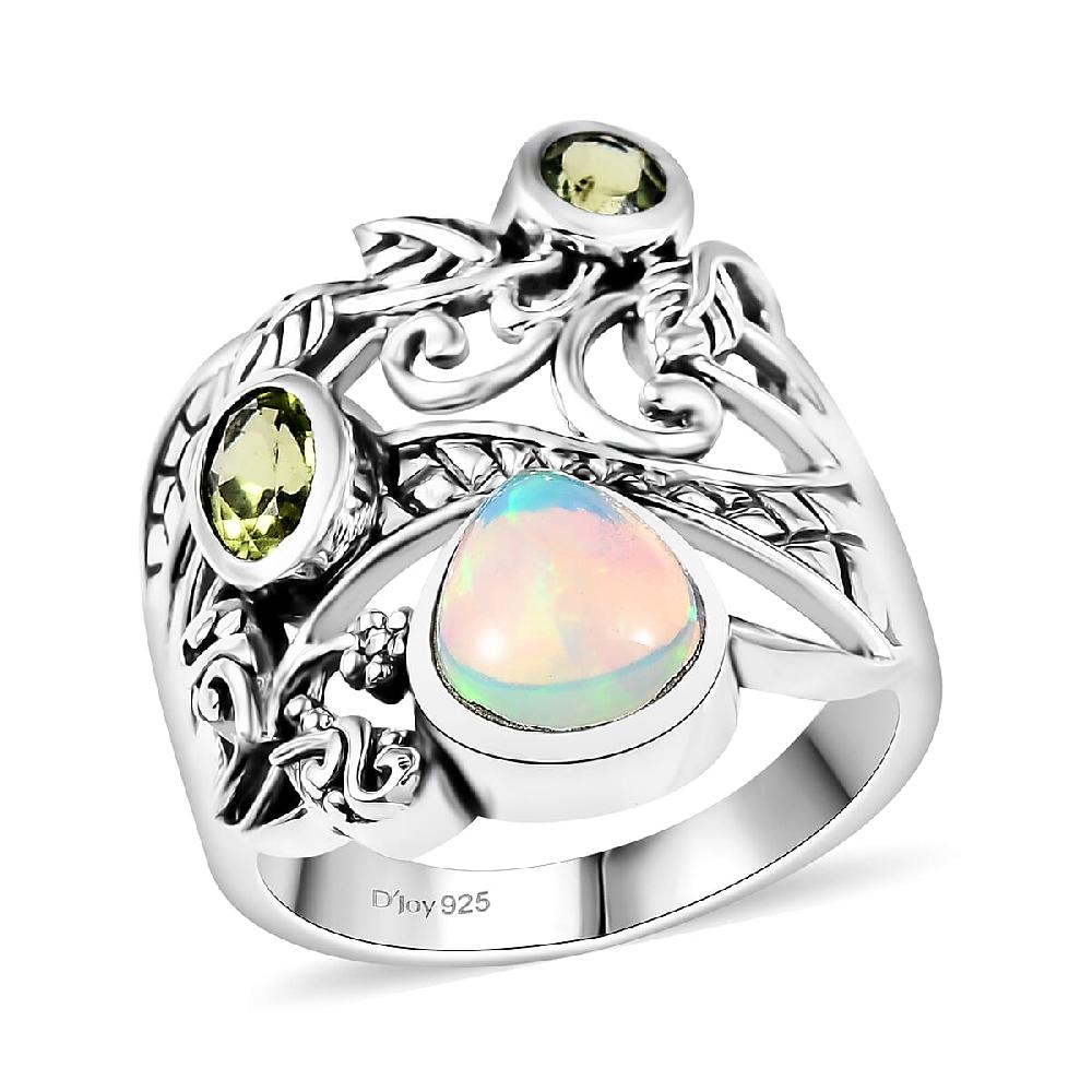 D'Joy Premium Artisan Crafted Ethiopian Welo Opal and Peridot 1.75 ctw Ring in Sterling Silver