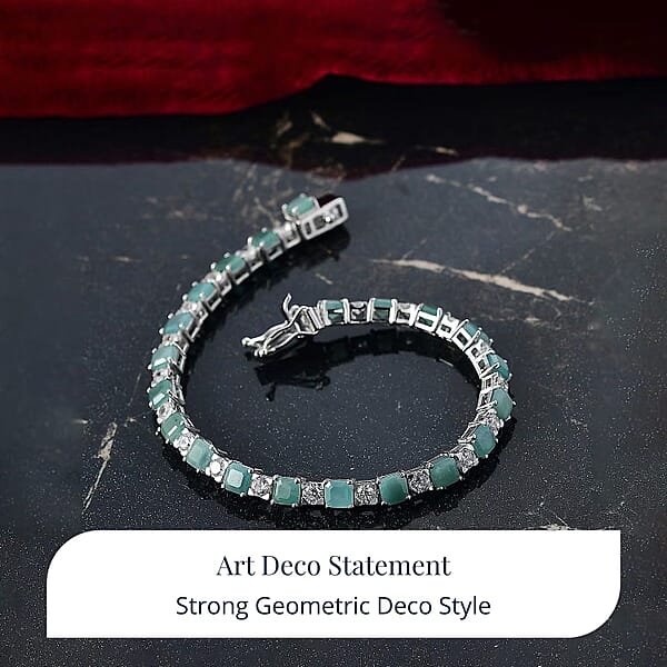 D'Joy Premium Asscher Cut Grandidierite And White Zircon 11.65 Ctw Art Deco Bracelet In Rhodium Over Sterling Silver (6.50 In)