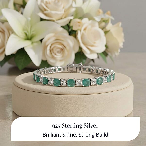 D'Joy Premium Asscher Cut Grandidierite And White Zircon 11.65 Ctw Art Deco Bracelet In Rhodium Over Sterling Silver (6.50 In)