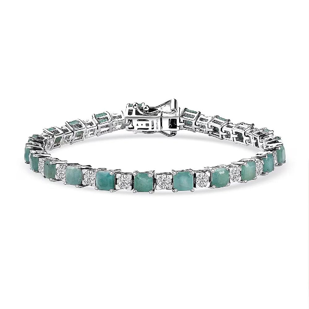 D'Joy Premium Asscher Cut Grandidierite and White Zircon 11.65 ctw Art Deco Bracelet in Rhodium Over Sterling Silver (6.50 In)
