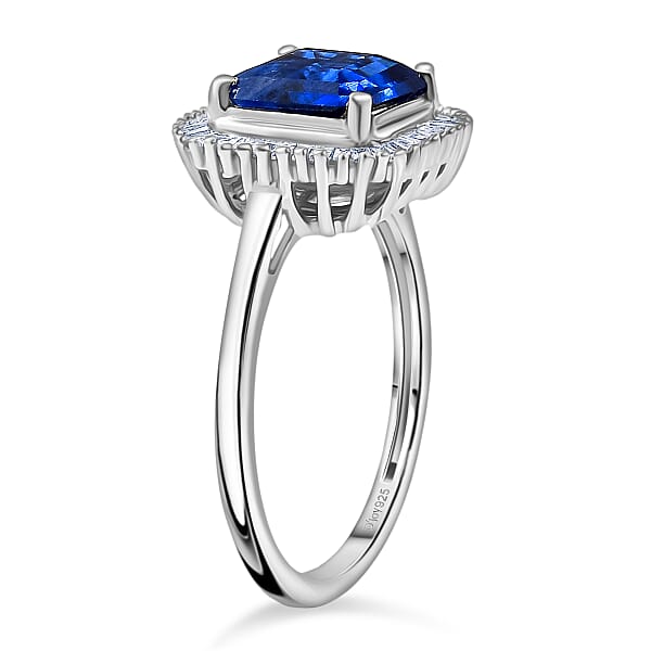 D'Joy Premium Asscher Cut Kashmir Kyanite And Diamond 3.35 Ctw Stargate Majesty Ring In Rhodium Over Sterling Silver