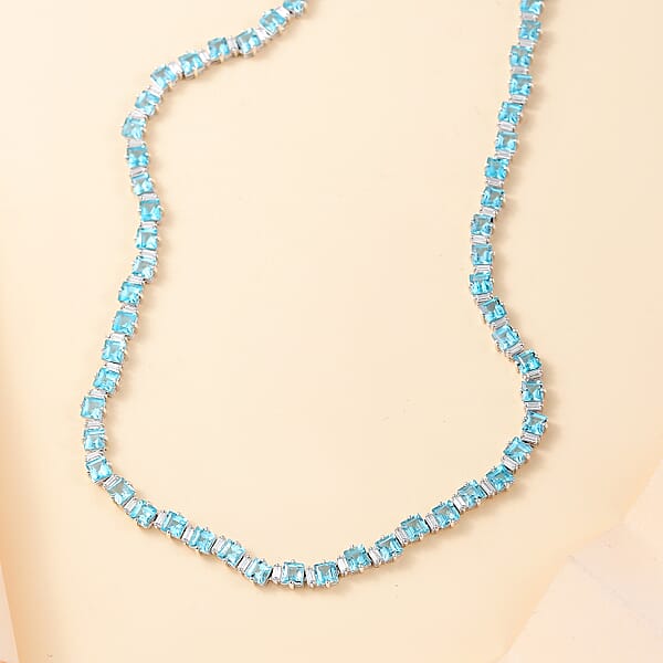 D'Joy Premium Betroka Blue Apatite And Moissanite 29.50 Ctw Sea Waves Necklace In Rhodium Over Sterling Silver 18 Inches